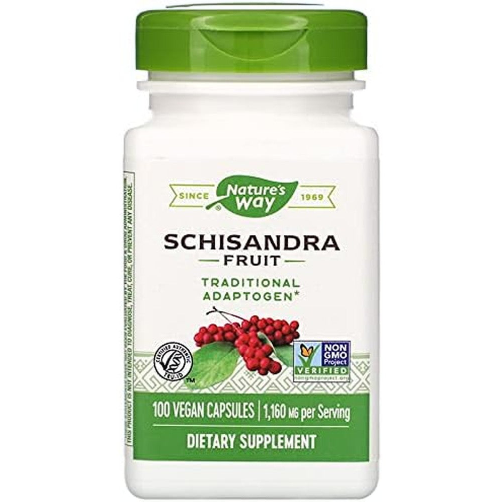 Nature's Way Schisandra Fruit 100 Vegan Capsules front view herbal adaptogen supplement