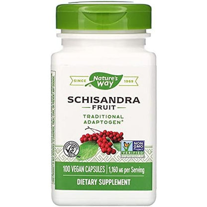 Nature's Way Schisandra Fruit 100 Vegan Capsules front view herbal adaptogen supplement