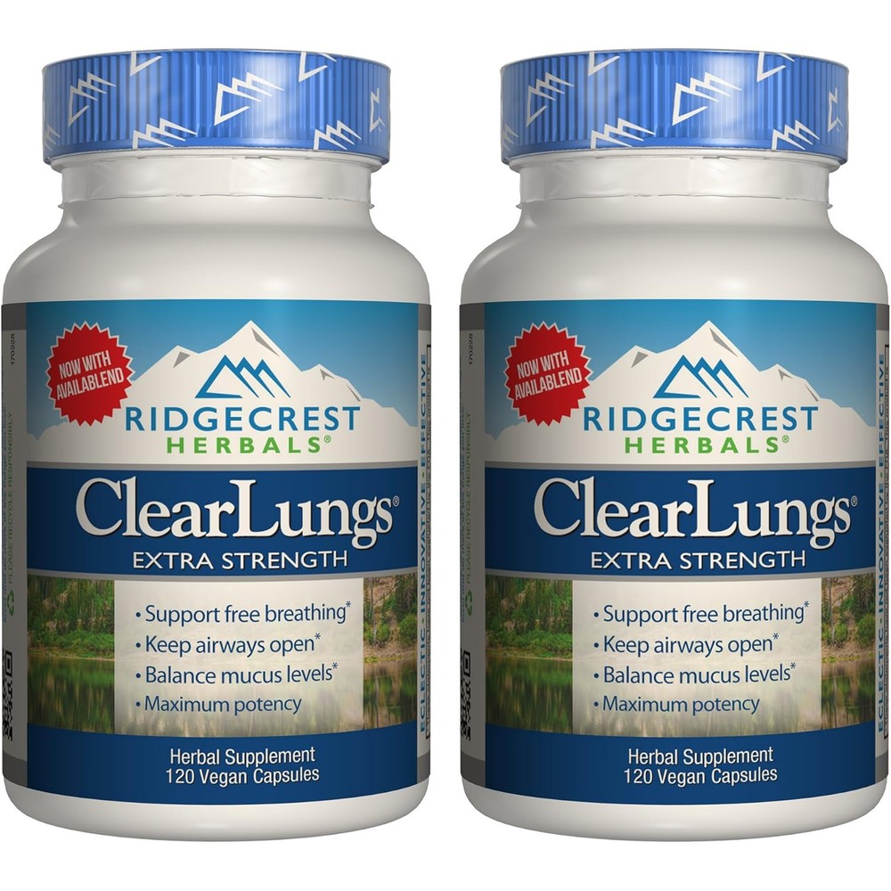 RidgeCrest Herbals ClearLungs Extra Strength 120 Capsules front view respiratory supplement