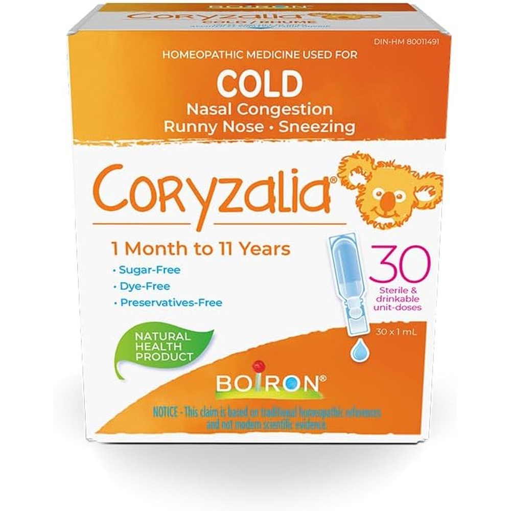 Boiron Coryzalia Cold 30 Doses front packaging for children cold relief.