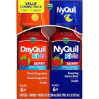 Vicks Kids DayQuil and NyQuil Berry Co-Pack front view for children's cold relief.
