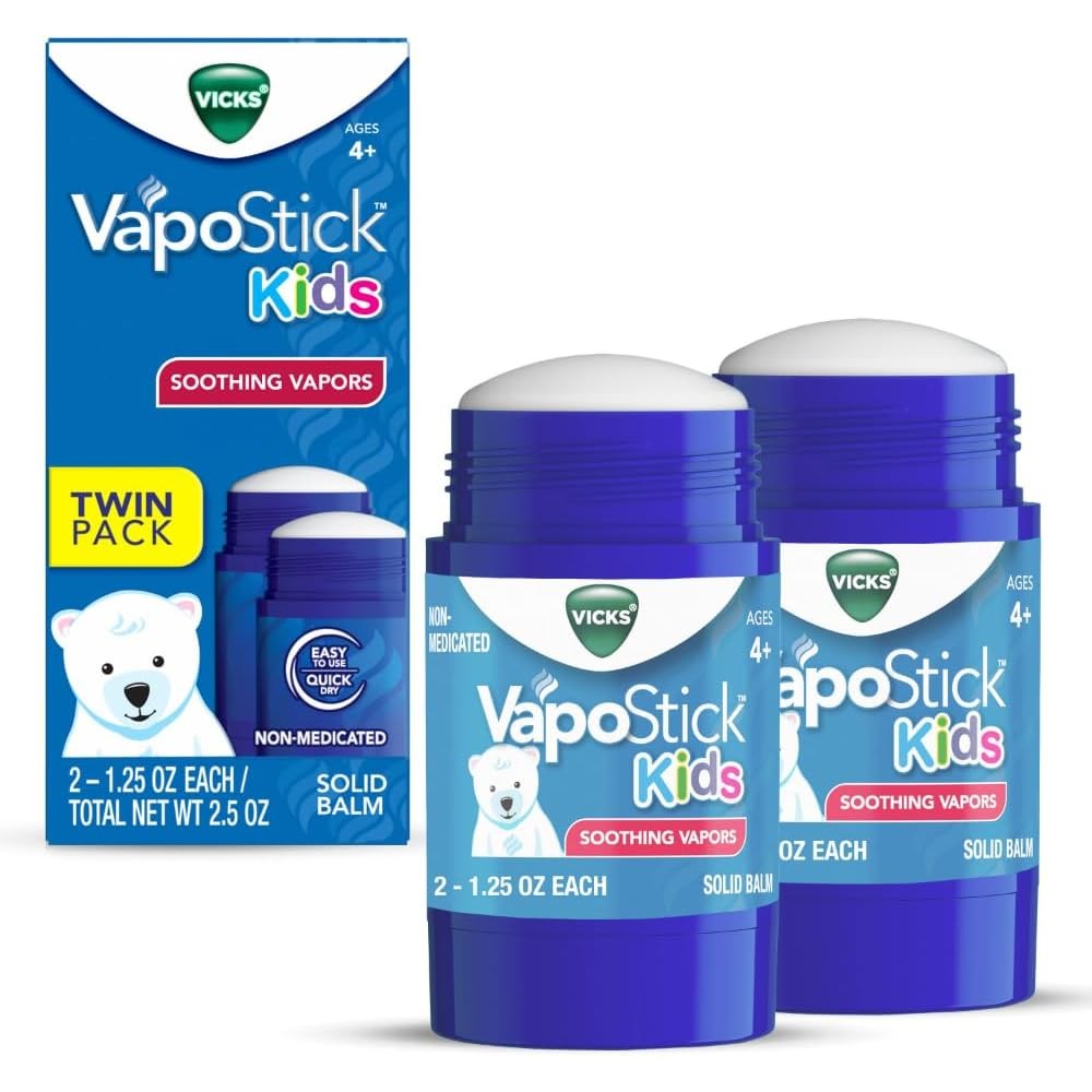 Vicks VapoStick Kids Twin Pack front view showing two solid balm sticks.