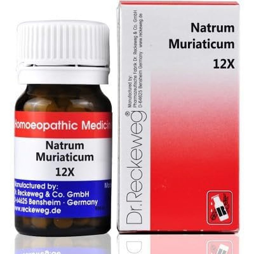 Dr. Reckeweg Natrum Muriaticum 12X 20 grams bottle front view authentic homeopathic medicine.