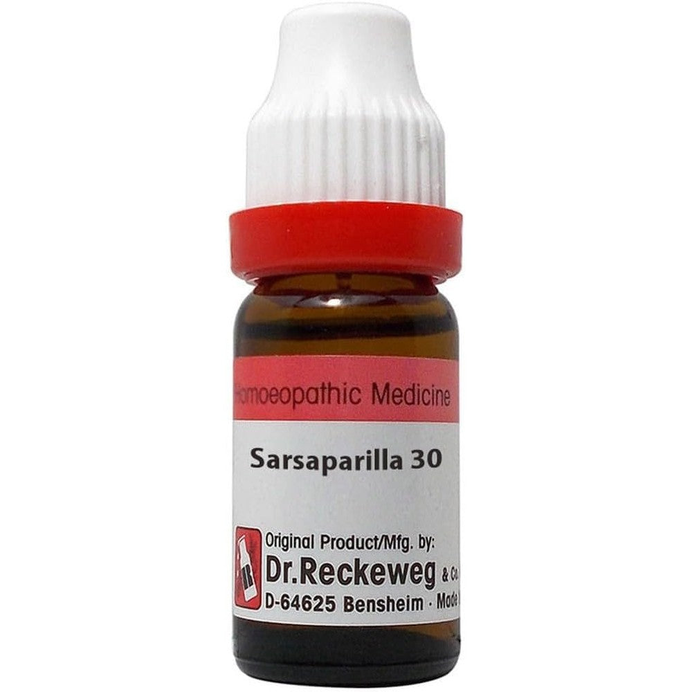 Dr. Reckeweg Sarsaparilla 30 CH 11ml bottle front view for homeopathic urinary relief.