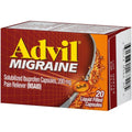 Advil Migraine 200mg 20 Liquid Capsules front view for fast pain relief.