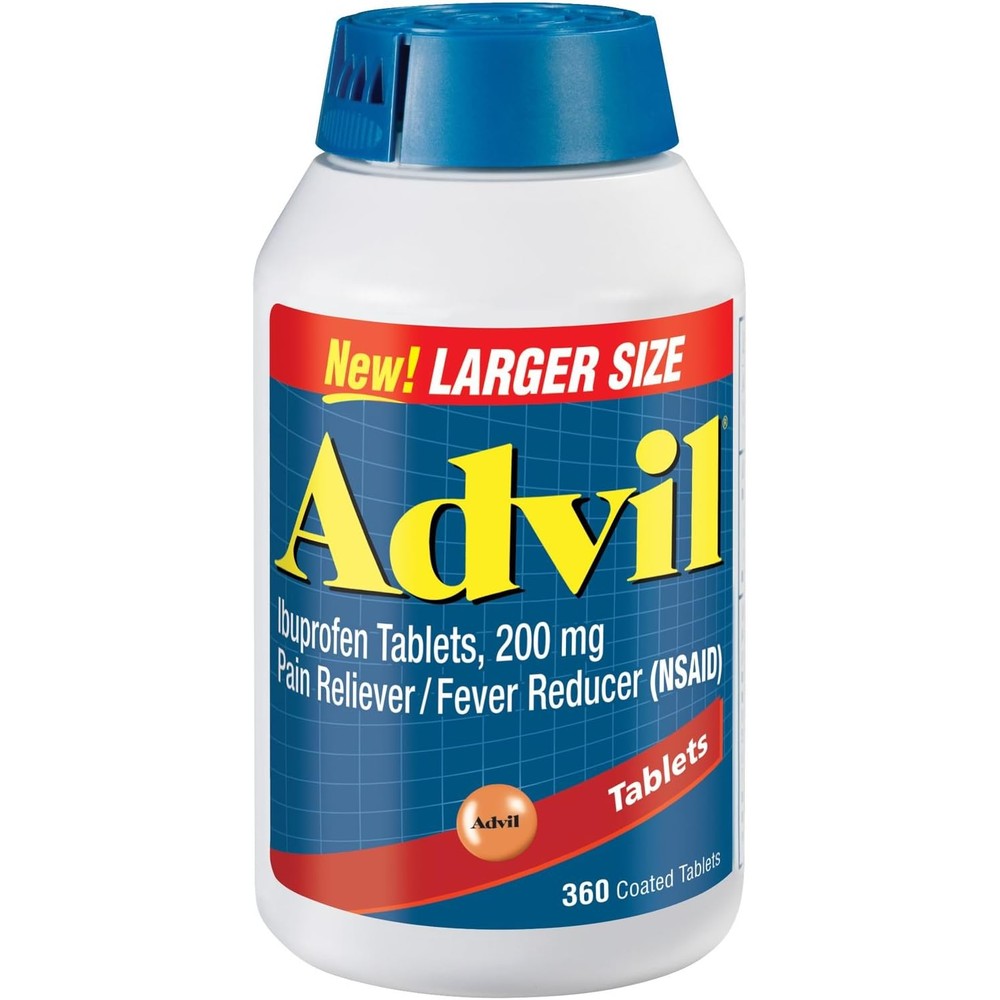 Advil Ibuprofen 200 mg 360 Coated Tablets front view pain relief bottle