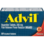 Advil pain reliever and fever reducer 50 coated tablets containing ibuprofen