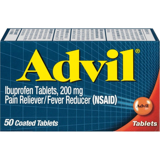 Advil pain reliever and fever reducer 50 coated tablets containing ibuprofen