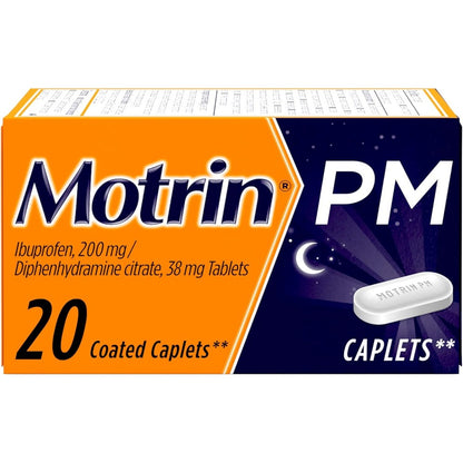 Motrin PM Pain Relief and Sleep Aid 20 count front bottle view