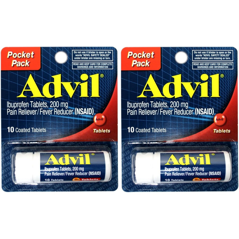 Advil Ibuprofen 200mg Pocket Pack front view for portable pain relief.