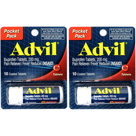 Advil Ibuprofen 200mg Pocket Pack front view for portable pain relief.