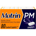 Motrin PM 80 count bottle front view for nighttime pain relief.