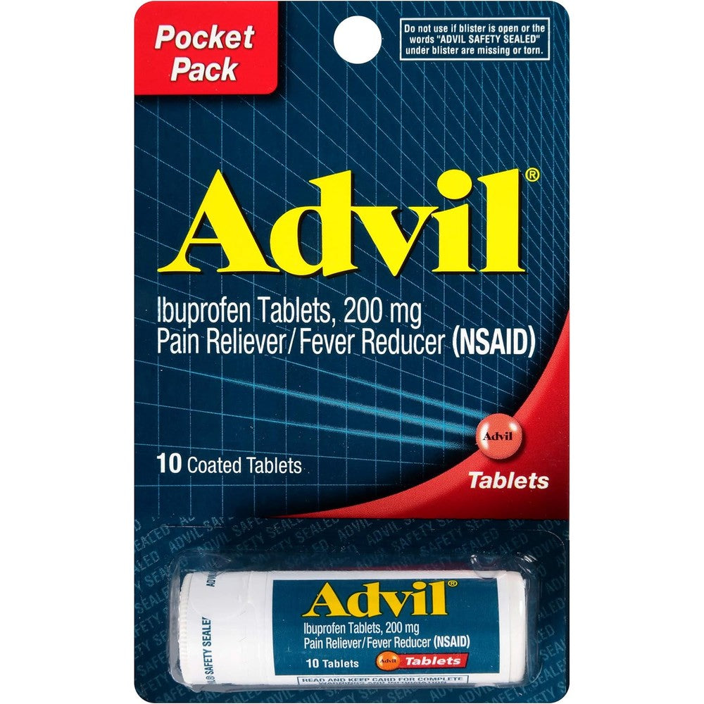 Advil Ibuprofen pocket pack coated tablets for portable pain relief and headaches