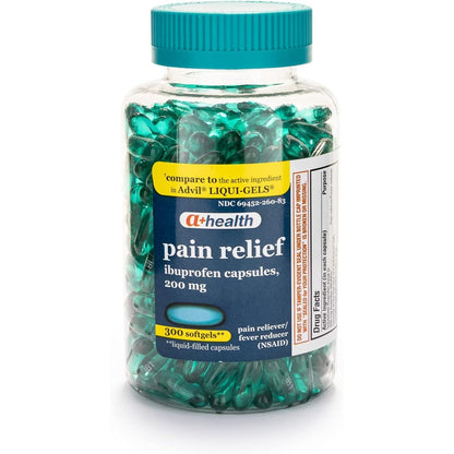 A+Health Ibuprofen liquid 300 softgels bottle for pain relief and fever reduce
