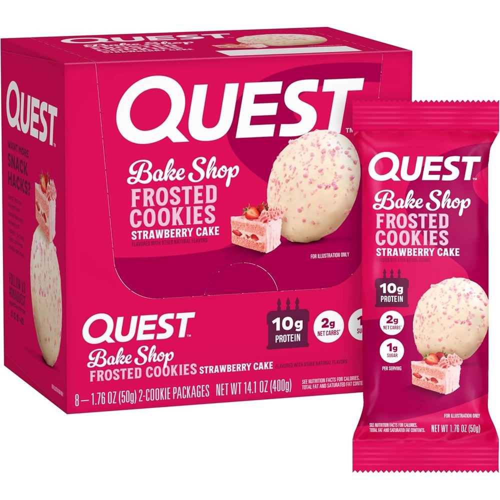 Quest Nutrition Frosted Cookies Strawberry Cake front packaging view