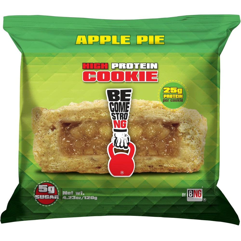 Become Strong High Protein Cookies Apple Pie front packaging view for muscle recovery.