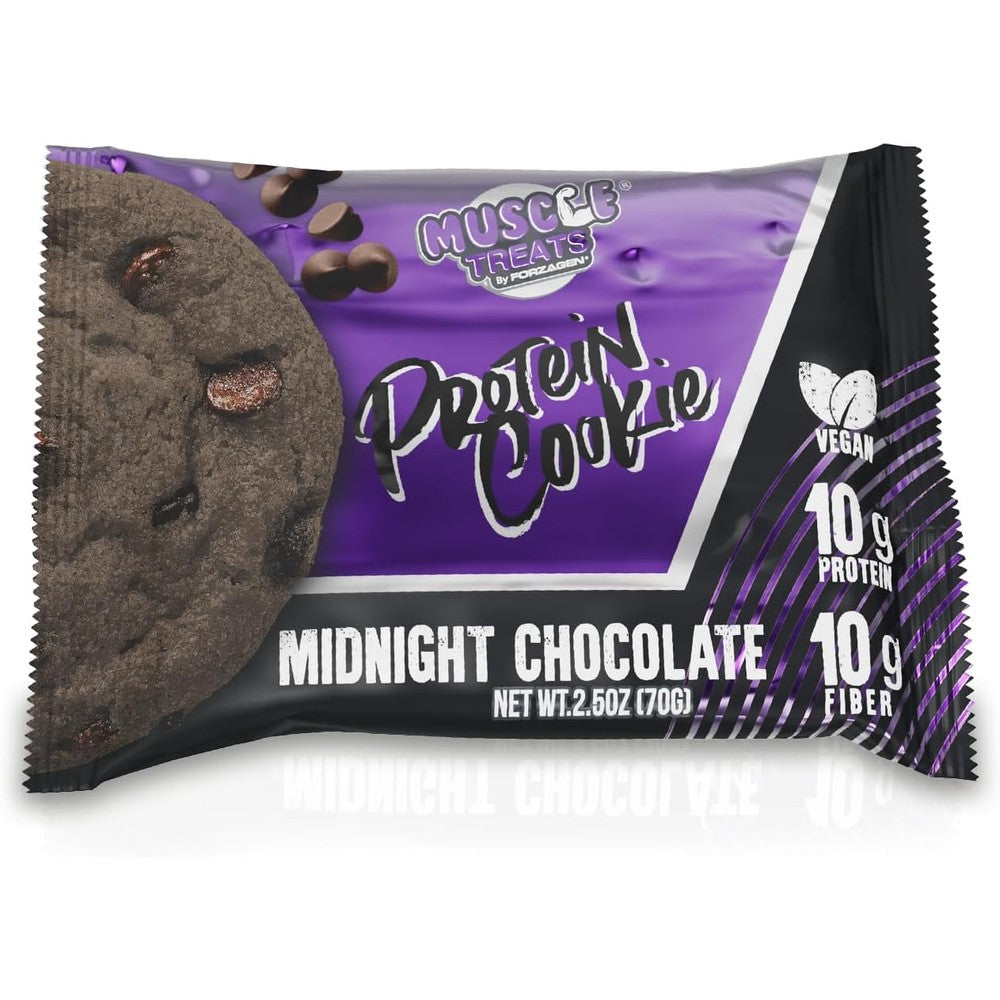 Forzagen Muscle Treats Midnight Chocolate Protein Cookie front view high protein snack.