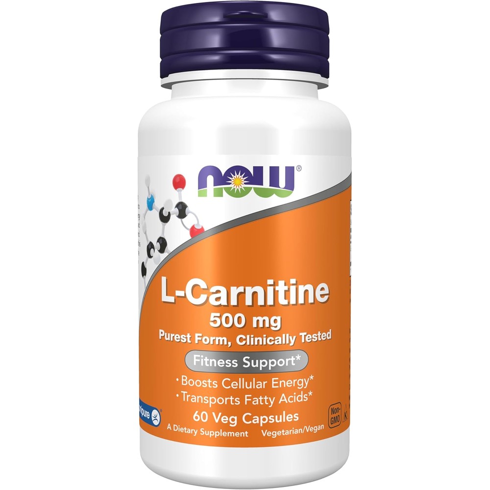 NOW Foods L-Carnitine 500 mg bottle front view amino acid supplement