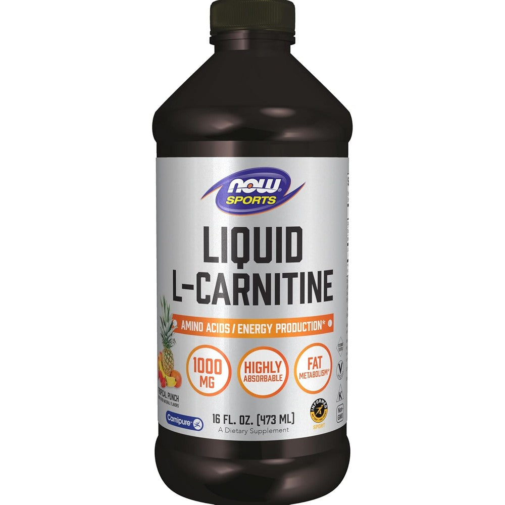 NOW Foods Sports Liquid L-Carnitine 1000mg bottle front view for fat metabolism