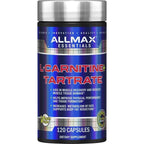 AllMax Nutrition L-Carnitine Tartrate 120 capsules front bottle view for fat metabolism.