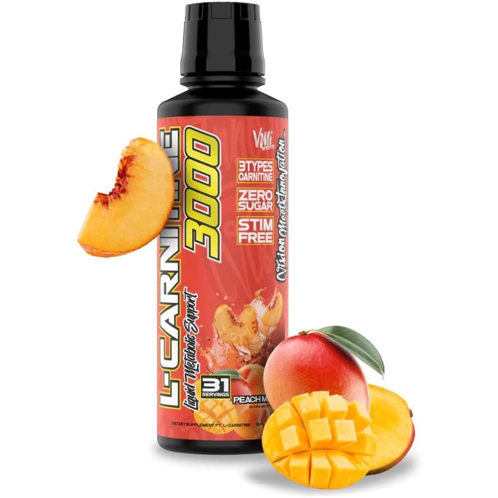 VMI Sports liquid carnitine 3000 mg peach mango flavor fat burner for fat loss