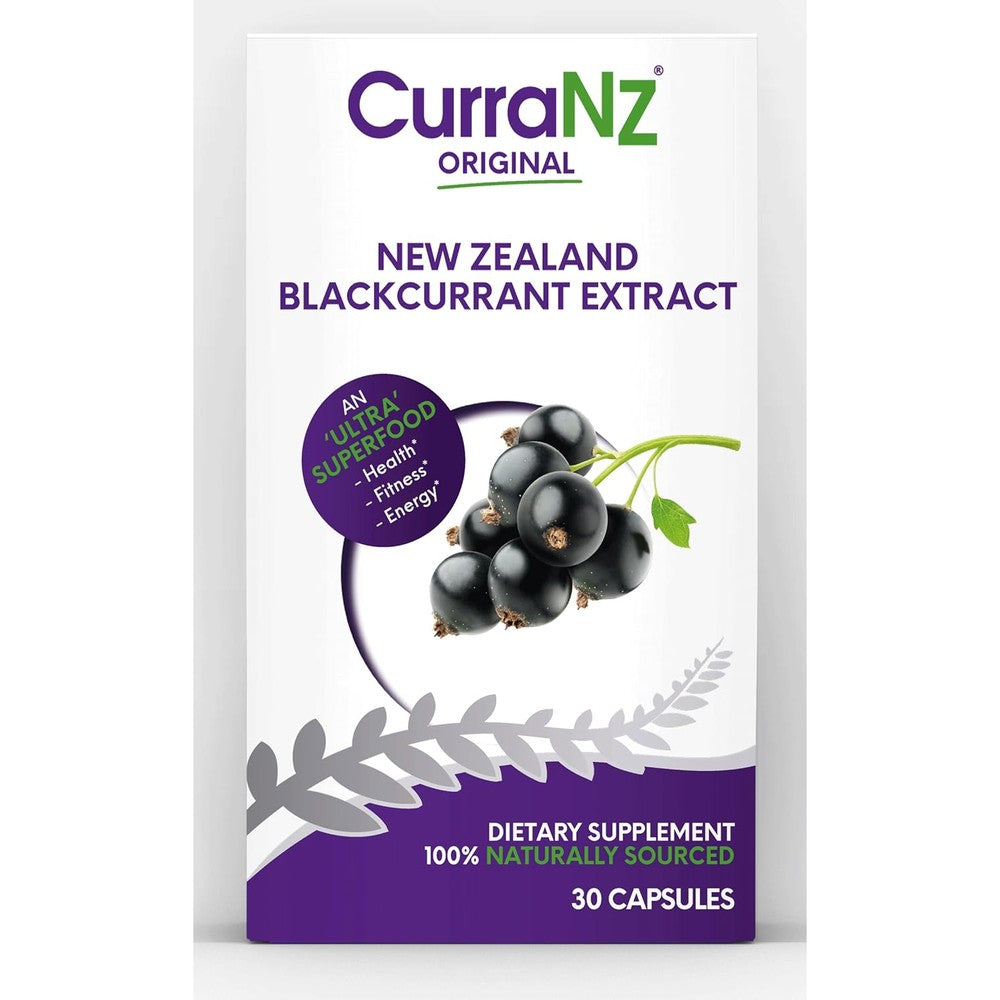 CurraNZ New Zealand Blackcurrant Extract 30 capsules front view muscle recovery supplement