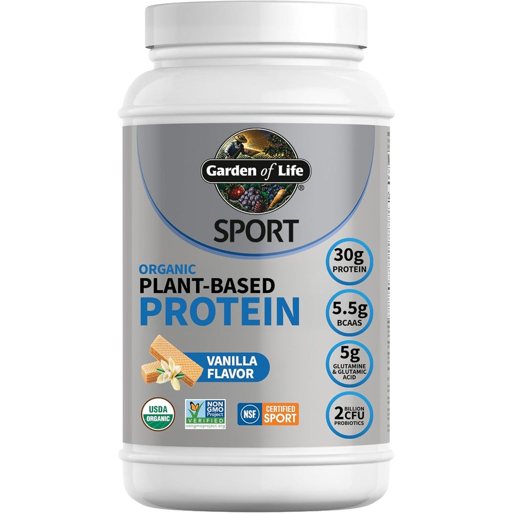 Garden of Life organic vegan protein powder vanilla flavour with 30g plant protein per serving