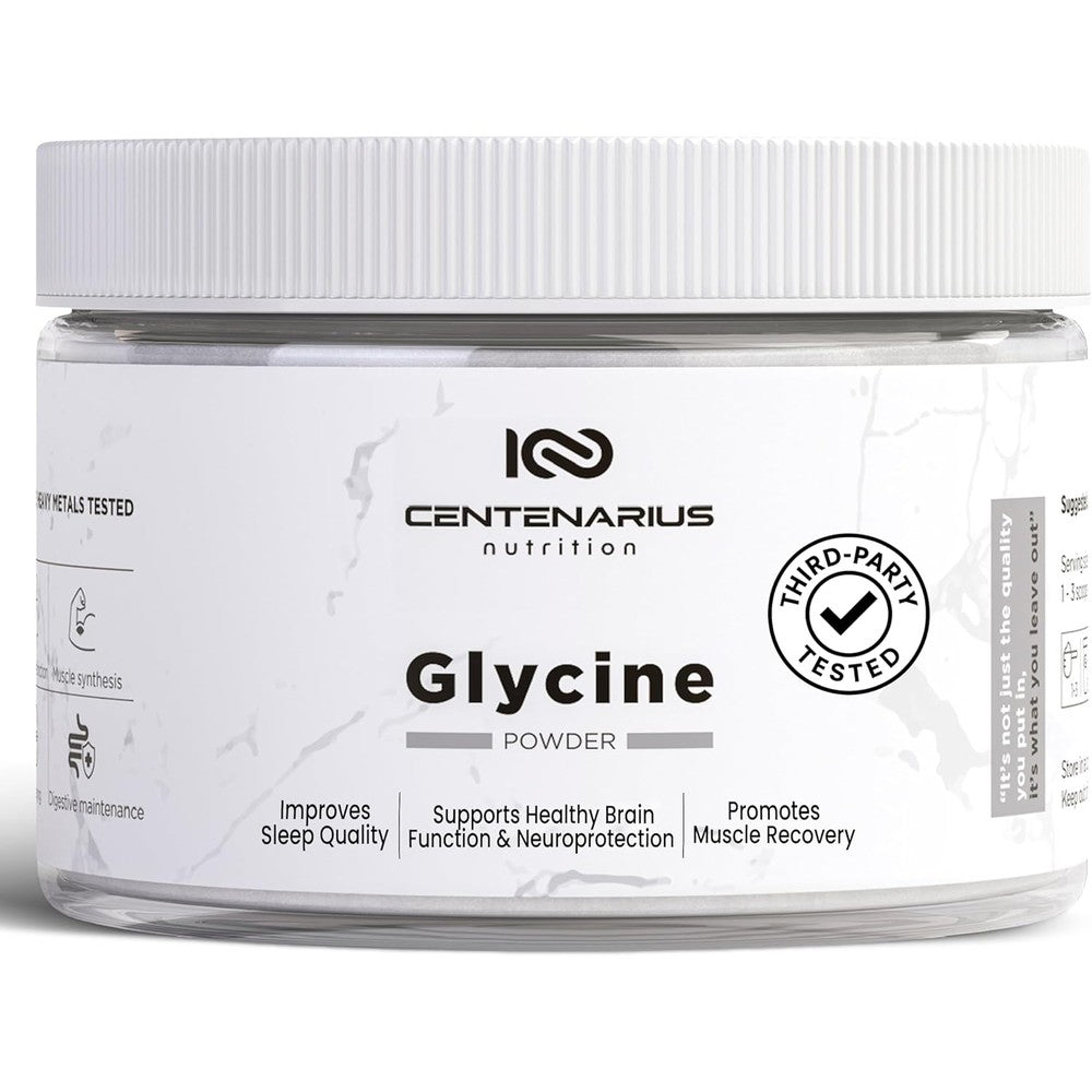Centenarius Nutrition Premium Glycine Powder front view 250g jar for muscle recovery