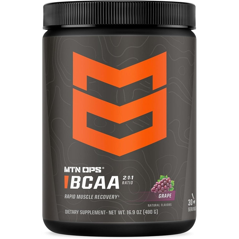MTN OPS BCAA 2:1:1 Grape 30 Servings front view for muscle recovery