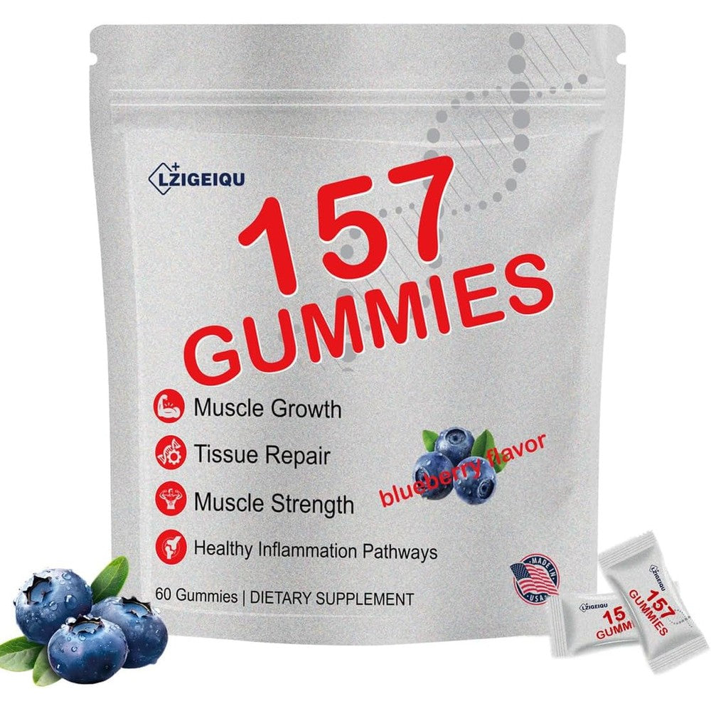 LZIGEIQU 157 Gummies front packaging showing blueberry flavor dietary supplement.
