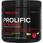 PEScience Prolific Pre Workout Raspberry Lemonade 40 Scoops front container view