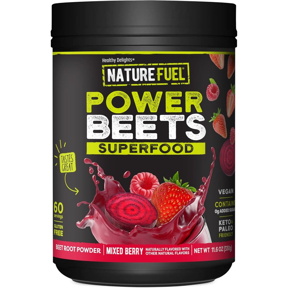 Healthy Delights Nature Fuel Power Beets front view of 60 servings canister for circulation support