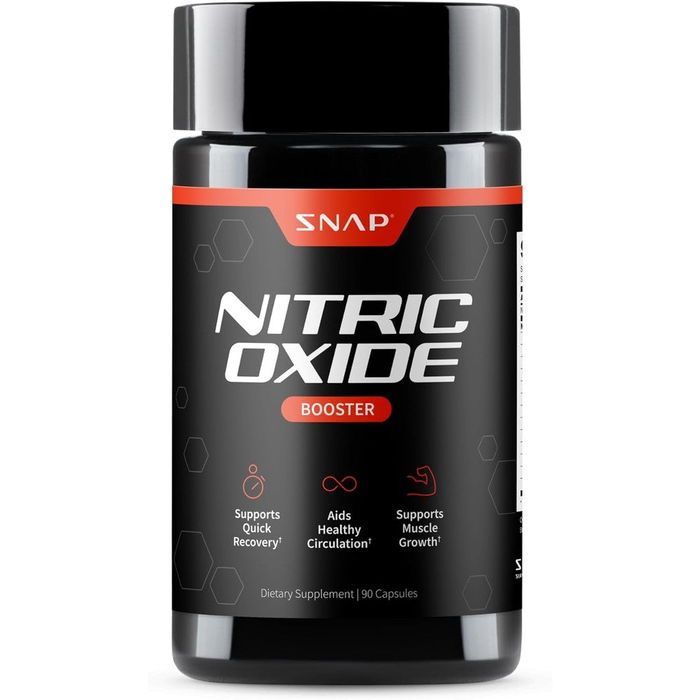 Snap Supplements Nitric Oxide Booster front bottle view for muscle growth.