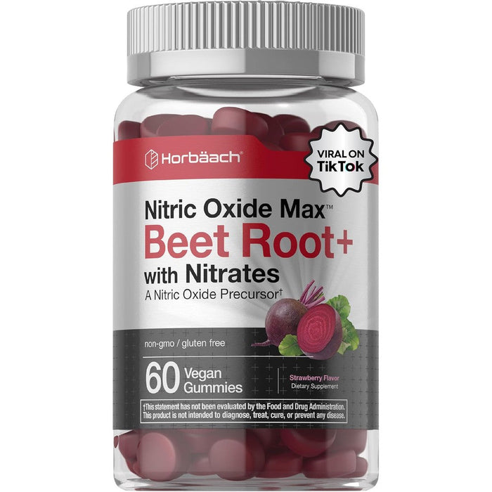Horbäach Nitric Oxide Beet Root Gummies front view showing 60 vegan chews