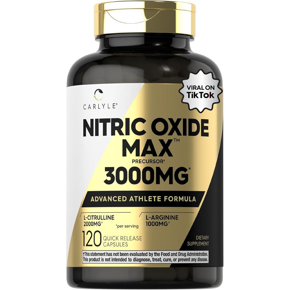 Carlyle nitric oxide supplement 3000mg 120 capsules for muscle pump