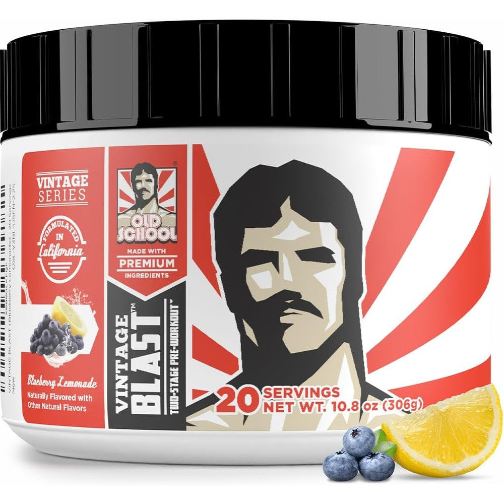 Old School Labs Vintage Blast Blueberry Lemonade front view pre-workout container