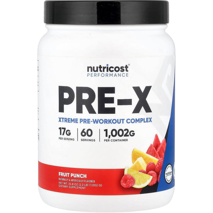 Nutricost Pre-X Xtreme Pre-Workout Fruit Punch front view container