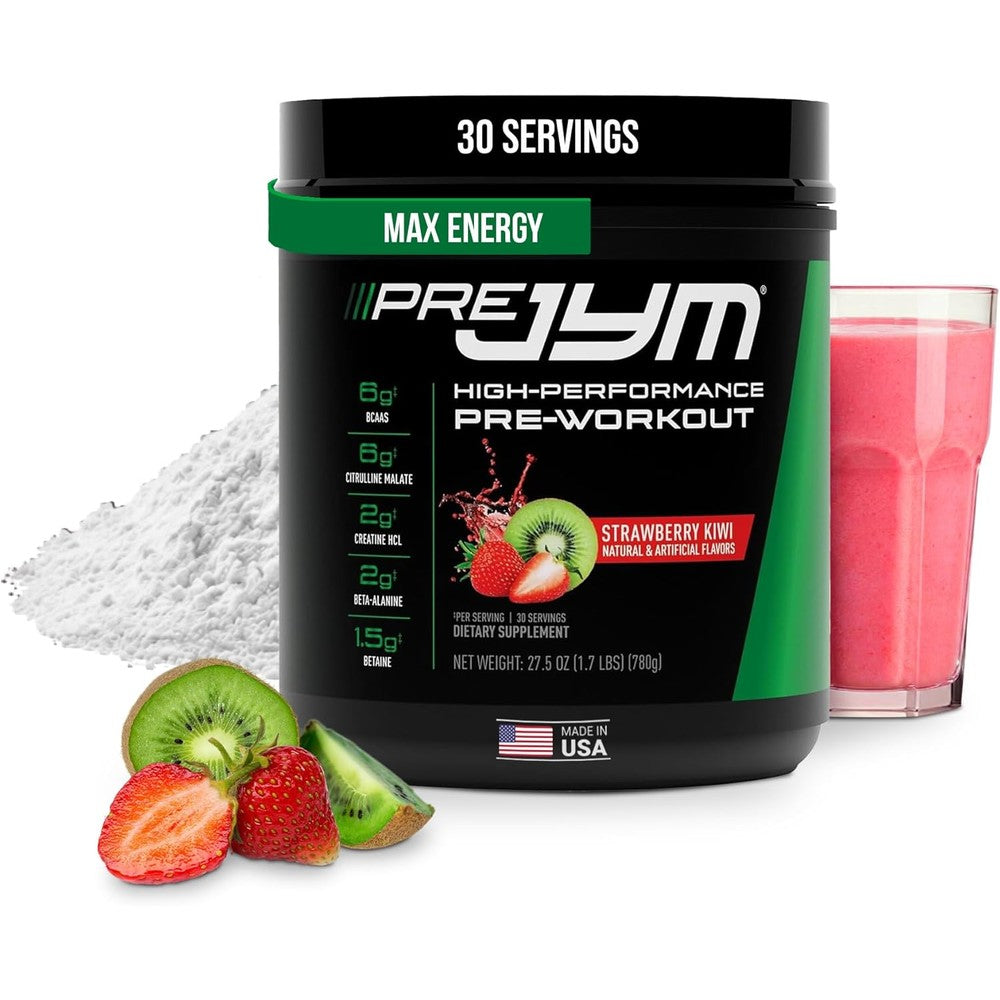 JYM Supplement Science Pre JYM Strawberry Kiwi 30 Servings front view for muscle endurance