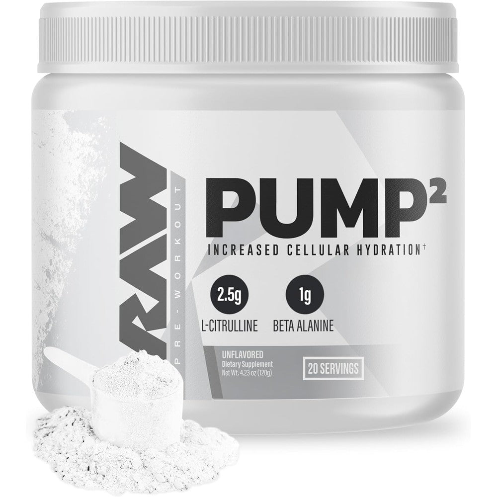 RAW Nutrition Pump2 Pre Workout container front view for muscle pumps