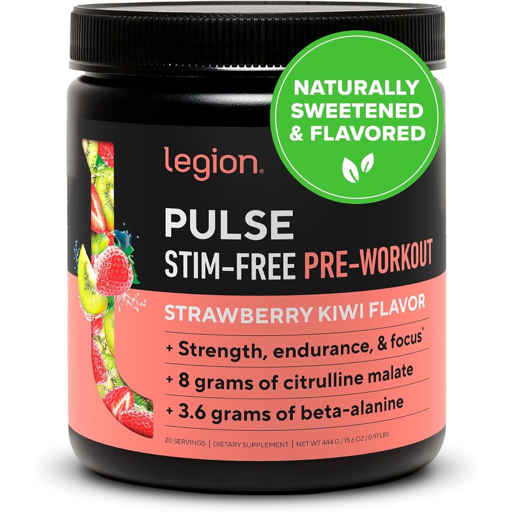 Legion Pulse caffeine free pre workout strawberry kiwi energy powder 531g