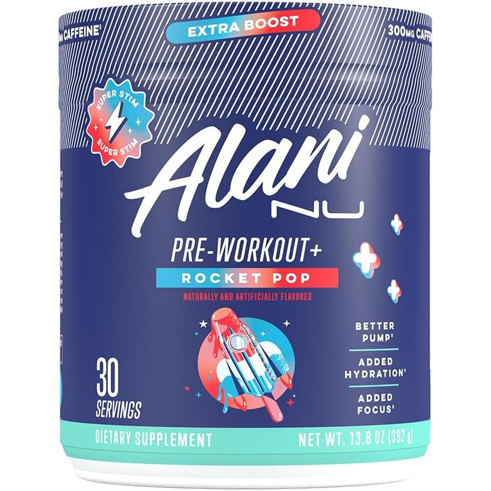Alani Nu Pre Workout Plus Powder rocket pop flavor 481g tub