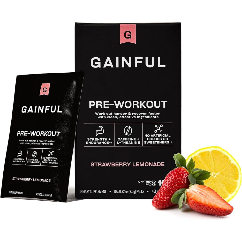 Gainful Pre Workout Powder strawberry lemonade 10 count box