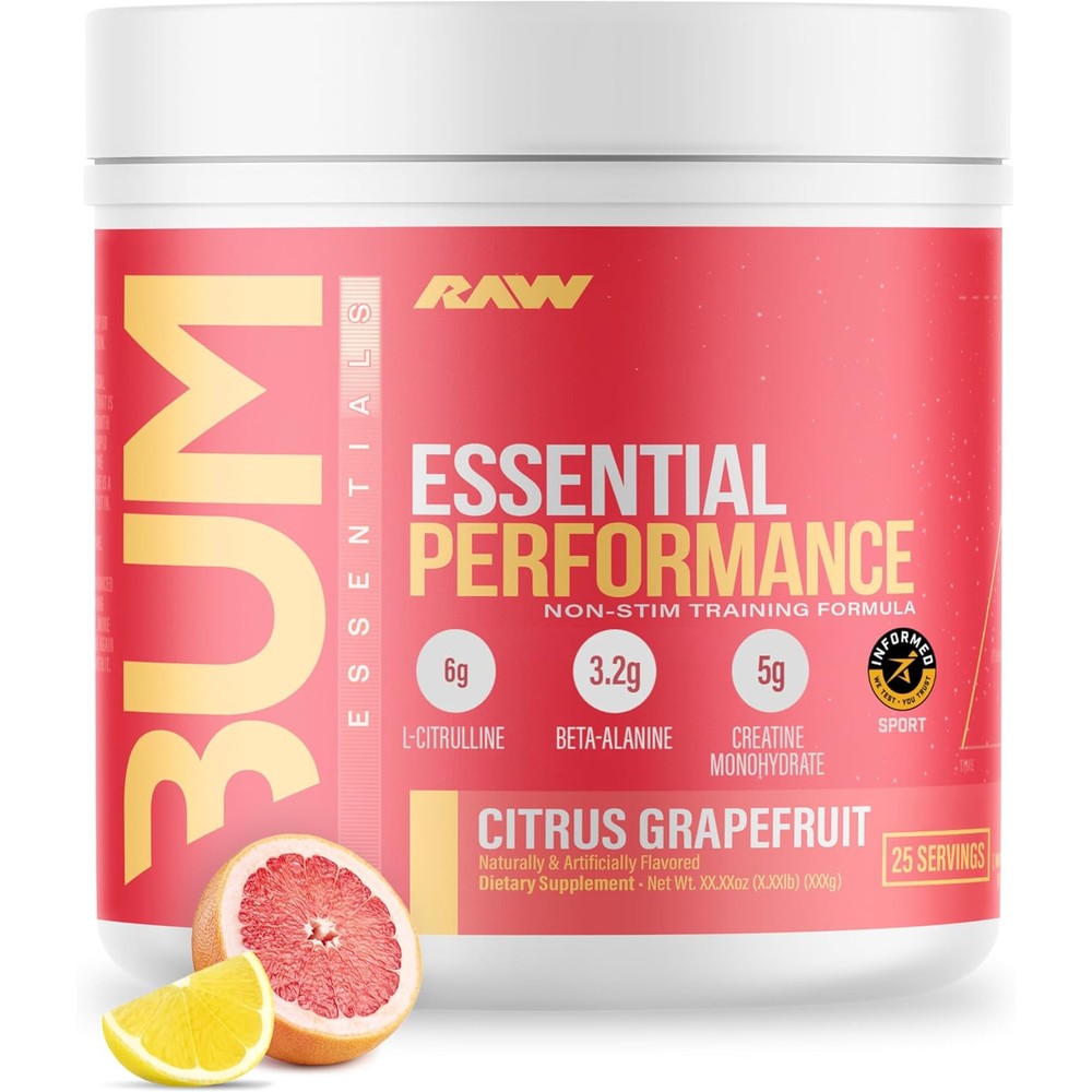 RAW Essential Performance Non-Stim Pre-Workout Powder 753.0g Citrus Grapefruit