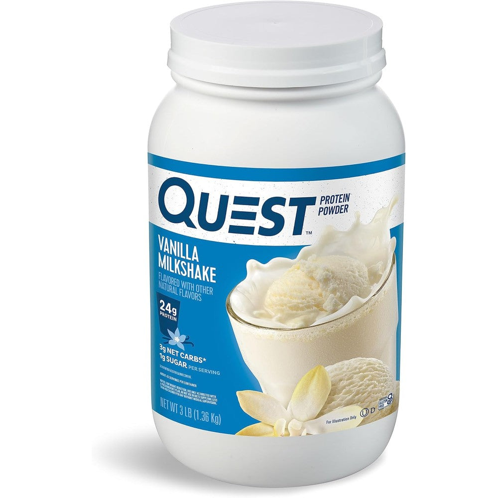 Quest Nutrition vanilla milkshake protein powder with 24g protein per scoop
