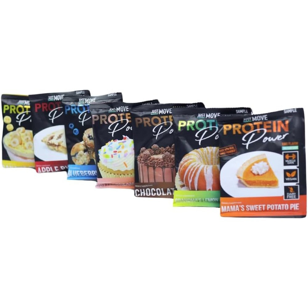 Plant protein powder sample pack bundle with 7 flavors for protein shakes