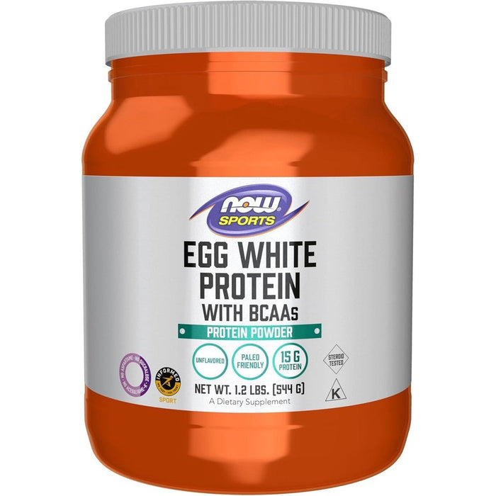 NOW Foods Sports Egg White Protein Powder 544g front view authentic supplement.