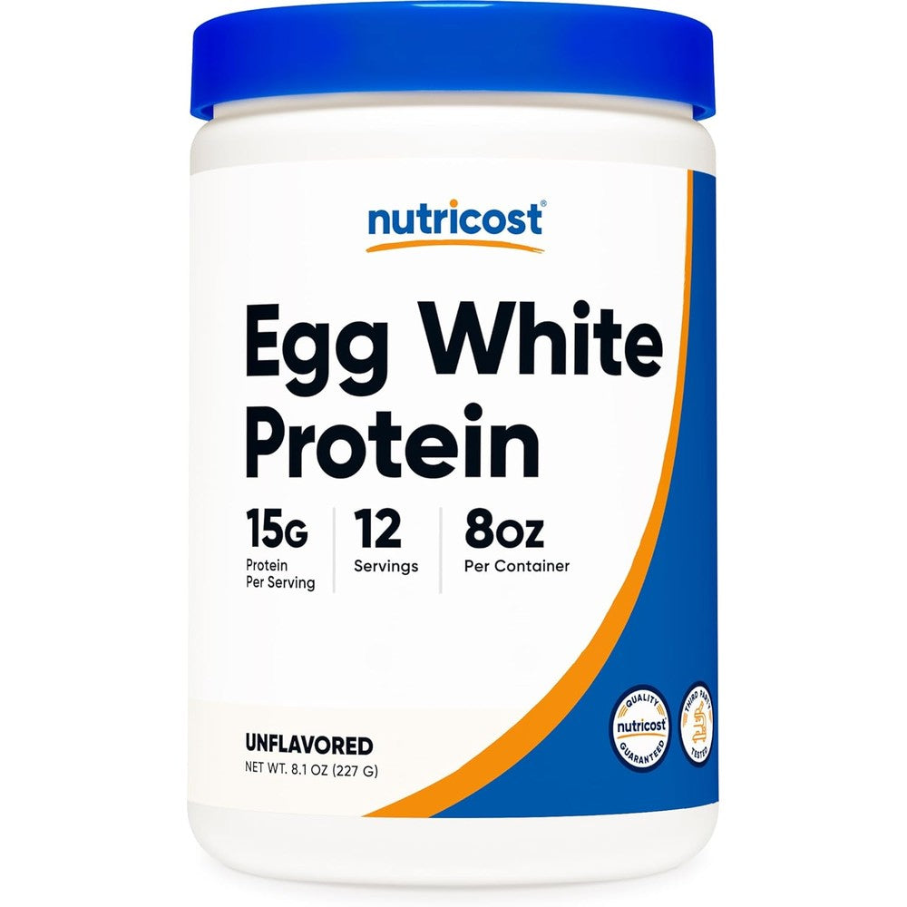 Nutricost Egg White Protein Powder 8 Ounce container front view showing clean supplement packaging.
