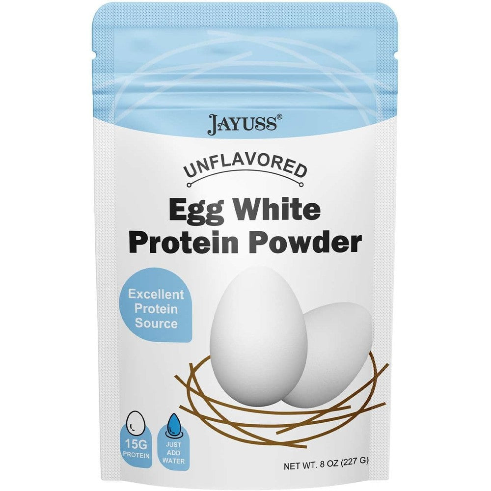 Jayuss Egg White Protein Powder front view of 8 ounce pouch for keto baking.