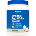 Nutricost Organic Egg White Protein Powder front view container showing clean unflavored fitness supplement nutrition.