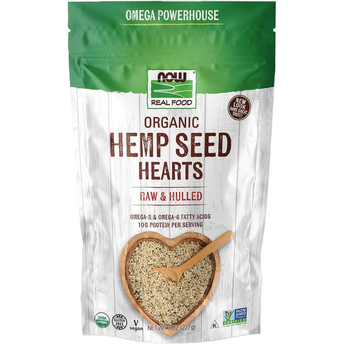 NOW Foods Organic Hemp Seed Hearts 8 Ounce front view showing USDA Organic seal.